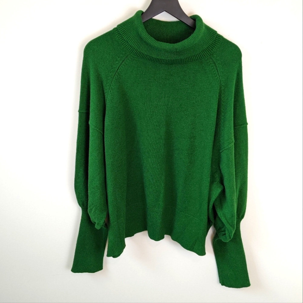 Eloquii 2021 Christmas Green Turtleneck Sweater with Puff Balloon Bishop Sleeves